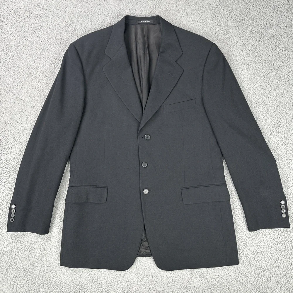 Pronto Uomo 3 Button Blazer Men 46L Black Rodina High Twist Wool Made in Italy